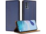 Custodia Per Motorola Moto G62 5G In Pelle Flip Cover Con Funzione Stand Blu