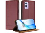 Custodia Per Oneplus 9 In Pelle Con Funzione Stand Rosso Scuro