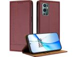 Custodia Per Oneplus 9 Pro In Pelle Con Funzione Stand Rosso Scuro