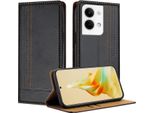 Custodia Per Oppo Reno9 In Pelle Con Funzione Stand Nero
