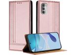 Custodia Per Motorola Moto G51 5G In Pelle Flip Cover Con Stand Rosa