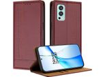 Custodia Per Oneplus Nord 2 In Pelle Con Funzione Stand Rosso Scuro