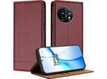 Custodia Per Oneplus 11 In Pelle Con Funzione Stand Rosso Scuro