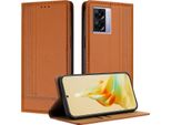 Custodia Per Telefono Cellulare Per Oppo A77 / A97 5G /Realme V23 Pelle Flip Cover Con Funzione Stand Brown