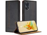 Custodia Per Oppo Reno8 T 4G In Pelle Con Funzione Stand Nero