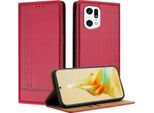 Custodia Per Oppo Find X5 Pro In Pelle Con Funzione Stand Rosso