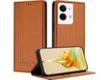 Custodia Per Oppo Reno9 In Pelle Con Funzione Stand Brown