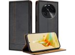 Custodia Per Oppo Find X6 In Pelle Con Funzione Stand Nero