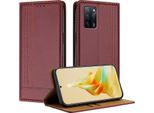 Custodia Per Oppo A54 4G/A55 5G In Pelle Con Funzione Stand Rosso Scuro