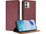 Custodia Per Motorola Moto G54 Power In Pelle Con Funzione Stand Rosso Scuro