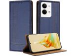 Custodia Per Oppo Reno9 In Pelle Con Funzione Di Supporto Blu