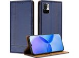 Custodia Per Xiaomi Poco M3 Pro/Redmi Note 10 5G In Pelle Flip Case Con Funzione Stand Blu