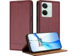 Custodia Per Oneplus Nord 3 In Pelle Con Funzione Stand Rosso Scuro