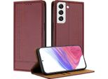 Custodia Per Samsung Galaxy S22 5G In Pelle Con Funzione Stand Rosso Scuro
