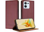 Custodia Per Oppo Reno8 5G In Pelle Con Funzione Stand Rosso Scuro
