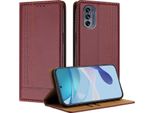 Custodia Per Motorola Moto G62 5G In Pelle Con Funzione Stand Rosso Scuro