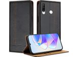 Custodia Per Huawei P30 Lite In Pelle Con Funzione Stand Nero