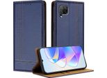 Custodia Per Huawei P40 Lite In Pelle Con Funzione Stand Blu
