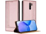 Custodia Per Xiaomi Redmi 9 In Pelle Con Funzione Di Supporto Rosa