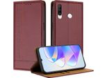 Custodia Per Huawei P30 Lite In Pelle Con Funzione Stand Rosso Scuro