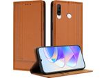 Custodia Per Huawei P30 Lite In Pelle Con Funzione Stand Marrone
