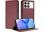 Custodia Per Xiaomi Poco X6 Pro/Redmi K70E 5G In Pelle Con Funzione Stand Rosso Scuro
