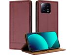 Custodia Per Xiaomi 13 In Pelle Con Funzione Stand Rosso Scuro