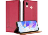Custodia Per Huawei P20 Lite In Pelle Con Funzione Stand Rosso