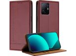Custodia Per Xiaomi 11T / 11T Pro In Pelle Con Funzione Stand Rosso Scuro