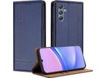 Custodia Per Samsung Galaxy M34 5G In Pelle Con Funzione Stand Blu