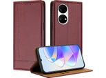 Custodia Per Huawei P50 In Pelle Con Funzione Stand Rosso Scuro