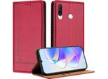 Custodia Per Huawei P30 Lite In Pelle Con Funzione Stand Rosso