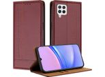 Custodia Per Samsung Galaxy M32 4G In Pelle Con Funzione Stand Rosso Scuro
