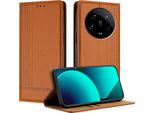 Custodia Per Telefono Cellulare Per Xiaomi 14 Ultra In Pelle Flip Cover Con Funzione Stand Brown