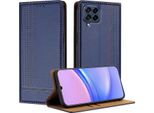 Custodia Per Samsung Galaxy M53 5G In Pelle Con Funzione Stand Blu