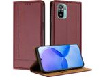 Custodia Per Xiaomi Poco M5S/Redmi Note 10S/Note 10 4G In Pelle Con Funzione Stand Rosso Scuro