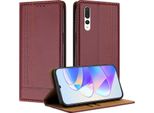 Custodia Per Huawei P20 Pro In Pelle Con Funzione Stand Rosso Scuro