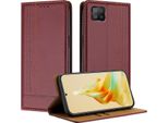 Custodia Per Oppo A73 4G In Pelle Con Funzione Stand Rosso Scuro