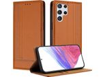Custodia Per Samsung Galaxy S22 Ultra 5G In Pelle Con Funzione Stand Brown