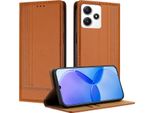 Custodia Per Xiaomi Poco M6 Pro 5G/Redmi 12/Note 12R Custodia Flip In Pelle Con Funzione Stand Brown