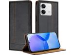 Custodia Per Xiaomi Redmi Note 13 5G In Pelle Flip Case Con Funzione Stand Nero