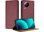 Custodia Per Xiaomi Civi 3 In Pelle Con Funzione Stand Rosso Scuro