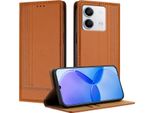 Custodia Per Xiaomi Redmi Note 13 5G In Pelle Con Funzione Stand Brown