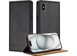 Custodia Per Iphone Xs /Iphone X In Pelle Flip Case Con Funzione Stand Nero