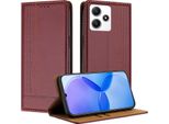 Custodia Per Xiaomi Poco M6 Pro 5G/Redmi 12/Note 12R Custodia Flip In Pelle Con Funzione Stand Rosso Scuro