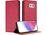 Custodia Per Cellulare Per Samsung Galaxy S6 Edge In Pelle Flip Custodia Protettiva Con Funzione Stand Rosso
