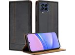 Custodia Per Samsung Galaxy M53 5G In Pelle Con Funzione Stand Nero