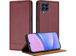 Custodia Per Samsung Galaxy M53 5G In Pelle Con Funzione Stand Rosso Scuro