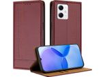 Custodia Per Xiaomi Poco X5/Redmi Note 12 5G In Pelle Con Funzione Stand Rosso Scuro