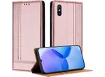 Custodia Per Xiaomi Redmi 9A In Pelle Con Funzione Di Supporto Rosa